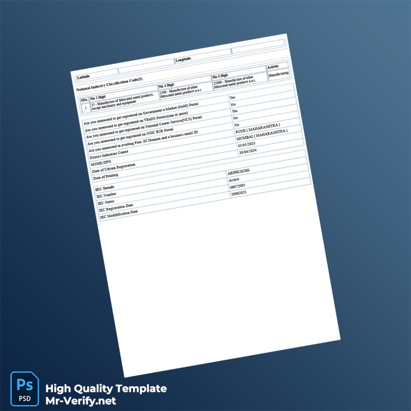 India MSME Department Udyam Registration Certificate Template in Word and PDF formats 3 page India MSME Department Udyam Registration Certificate Template in Word and PDF formats 3 page