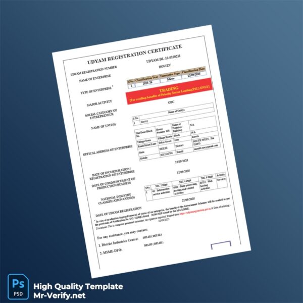 India MSME Editable Business Registration Certificate Template in Word and PDF formats 2 page India MSME Editable Business Registration Certificate Template in Word and PDF formats 2 page