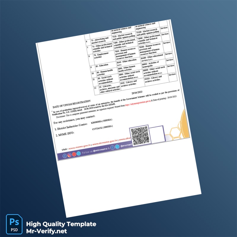 India MSME Udyam Registration Certificate Template in Word and PDF formats 2 page India MSME Udyam Registration Certificate Template in Word and PDF formats 2 page