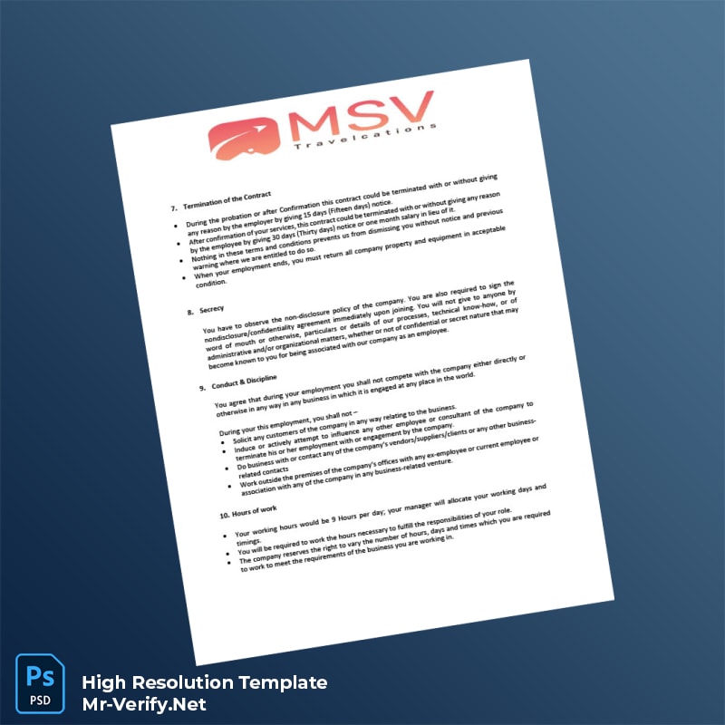 Editable India MSV Travelcations Pvt Ltd Employment Verification Letter Word and Pdf Template 6 page Editable India MSV Travelcations Pvt Ltd Employment Verification Letter Word and Pdf Template 6 page