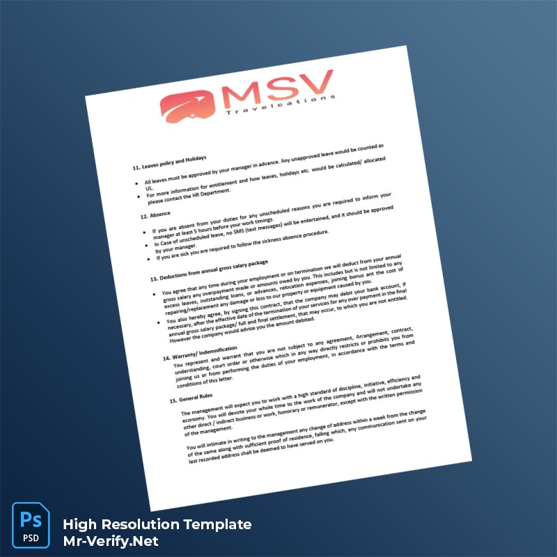 Editable India MSV Travelcations Pvt Ltd Employment Verification Letter Word and Pdf Template 6 page Editable India MSV Travelcations Pvt Ltd Employment Verification Letter Word and Pdf Template 6 page