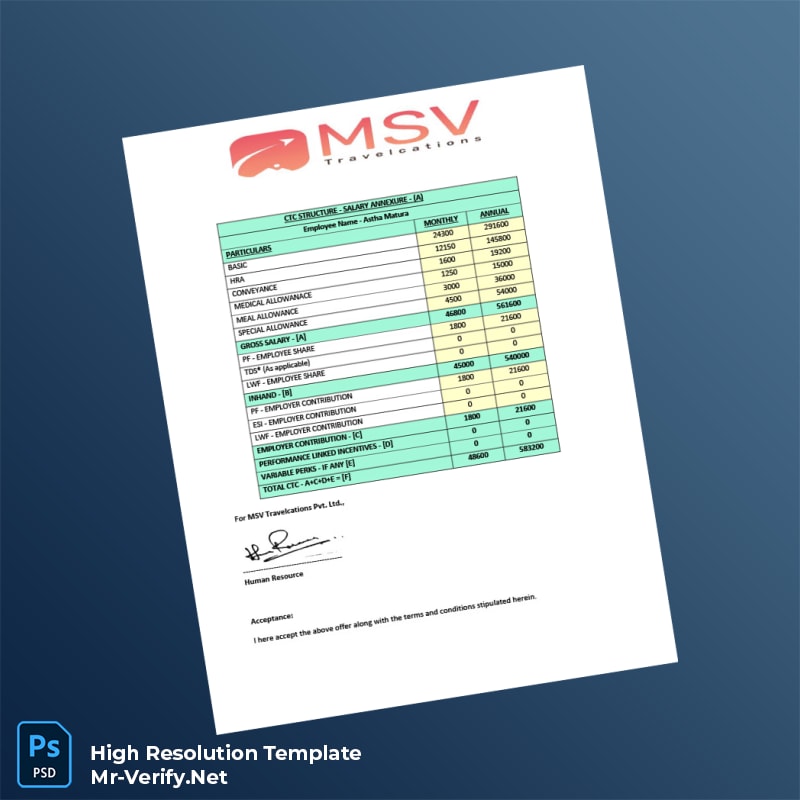 Editable India MSV Travelcations Pvt Ltd Employment Verification Letter Word and Pdf Template 6 page Editable India MSV Travelcations Pvt Ltd Employment Verification Letter Word and Pdf Template 6 page