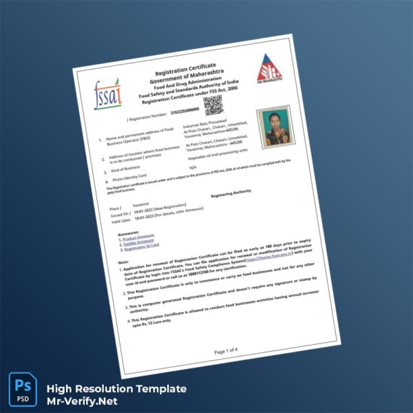 Editable India Maharashtra Food Business Registration Certificate Word and Pdf Template 4 page Editable India Maharashtra Food Business Registration Certificate Word and Pdf Template 4 page