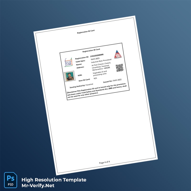 Editable India Maharashtra Food Business Registration Certificate Word and Pdf Template 4 page Editable India Maharashtra Food Business Registration Certificate Word and Pdf Template 4 page