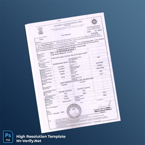Editable India Maharashtra Maritime Board Registration Certificate Word and Pdf Template