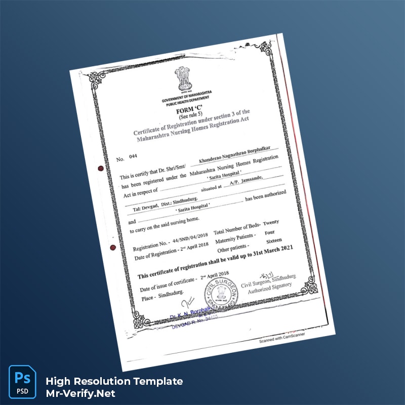 India Maharashtra Public Health Department Editable Hospital Registration Certificate Word and Pdf Template India Maharashtra Public Health Department Editable Hospital Registration Certificate Word and Pdf Template