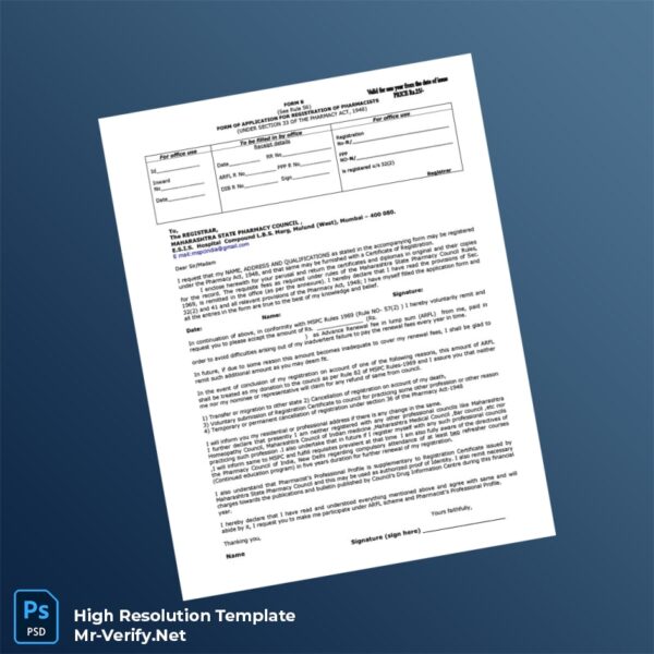 India Maharashtra State Pharmacy Council Editable Pharmacy Medical Registration Form Word and Pdf Template 4 page India Maharashtra State Pharmacy Council Editable Pharmacy Medical Registration Form Word and Pdf Template 4 page