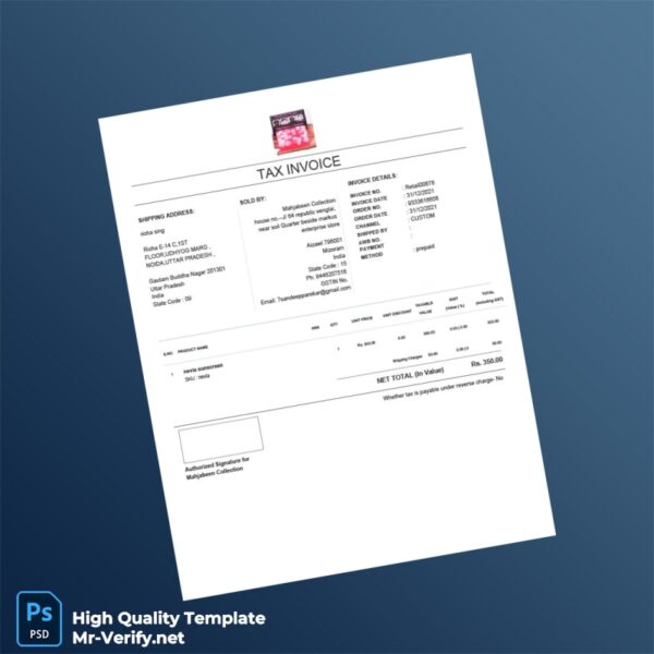 India Mahjabeen Collection Tax Invoice Template in Word and PDF formats