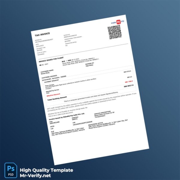 India MakeMyTrip India Pvt Ltd Invoice Template in Word and PDF formats