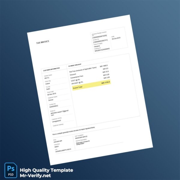 India MakeMyTrip India Pvt Ltd Tax Invoice Template in Word and PDF formats 2 page