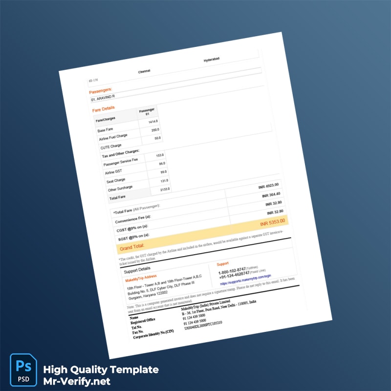India MakeMyTrip Invoice Template in Word and PDF formats 3 page India MakeMyTrip Invoice Template in Word and PDF formats 3 page