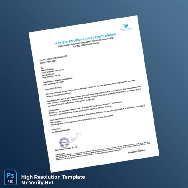 Editable India Marteck Solutions Employment Verification Letter Word and Pdf Template 6 page Editable India Marteck Solutions Employment Verification Letter Word and Pdf Template 6 page