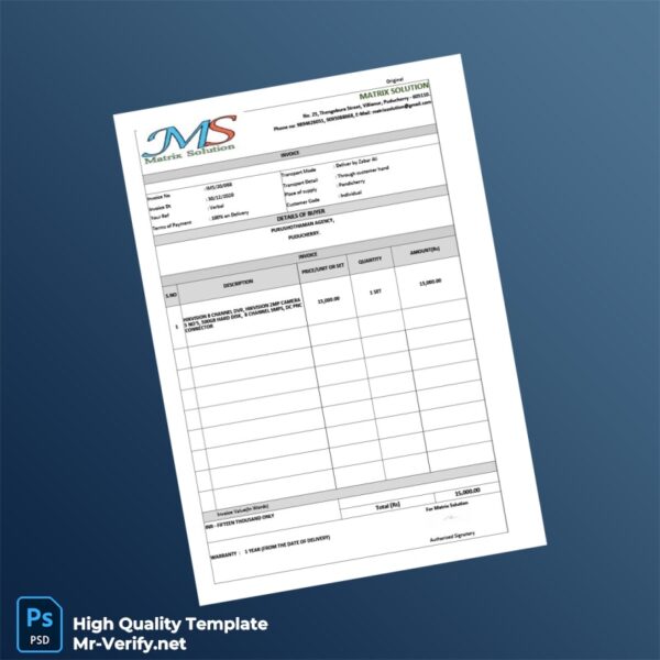 India Matrix Solution Invoice Template in Word and PDF formats India Matrix Solution Invoice Template in Word and PDF formats