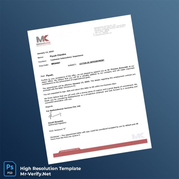 Editable India Mattsenkumar Services Pvt Ltd Employment Verification Letter Word and Pdf Template 3 page Editable India Mattsenkumar Services Pvt Ltd Employment Verification Letter Word and Pdf Template 3 page