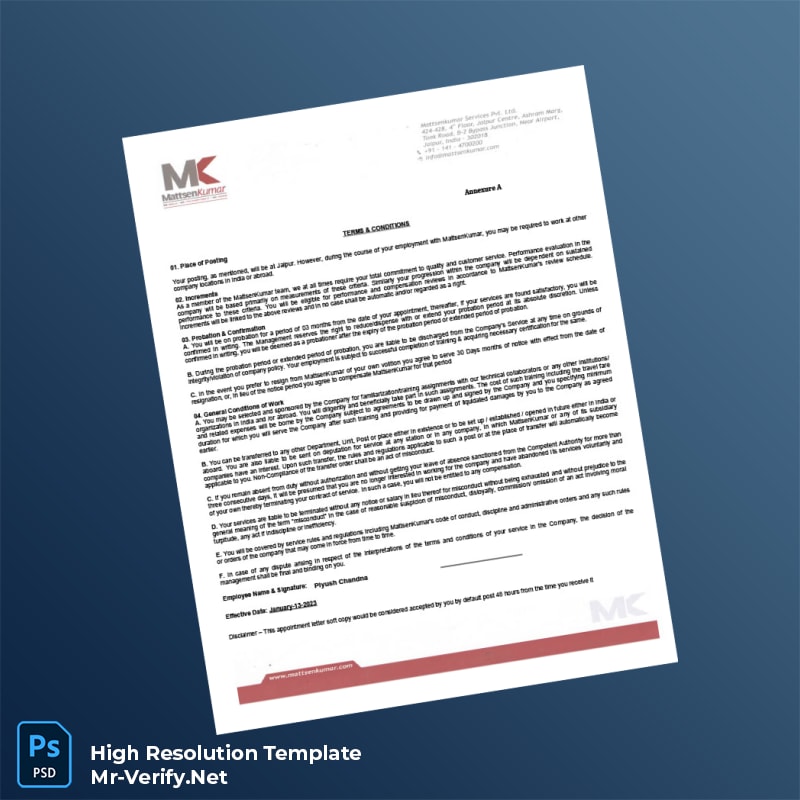 Editable India Mattsenkumar Services Pvt Ltd Employment Verification Letter Word and Pdf Template 3 page Editable India Mattsenkumar Services Pvt Ltd Employment Verification Letter Word and Pdf Template 3 page