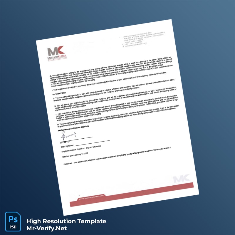 Editable India Mattsenkumar Services Pvt Ltd Employment Verification Letter Word and Pdf Template 3 page Editable India Mattsenkumar Services Pvt Ltd Employment Verification Letter Word and Pdf Template 3 page