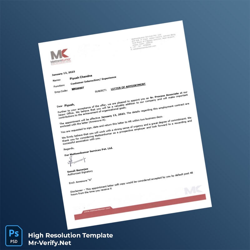 Editable India Mattsenkumar Services Pvt Ltd Employment Verification Letter Word and Pdf Template 3 page Editable India Mattsenkumar Services Pvt Ltd Employment Verification Letter Word and Pdf Template 3 page