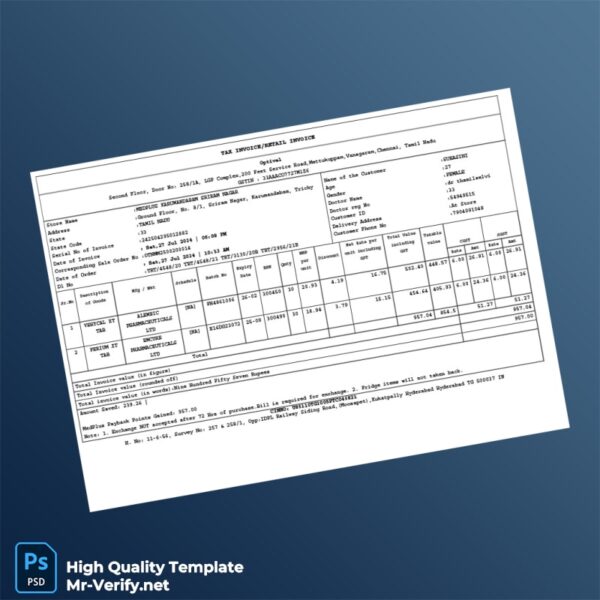 India MedPlus Tax Invoice Template in Word and PDF formats