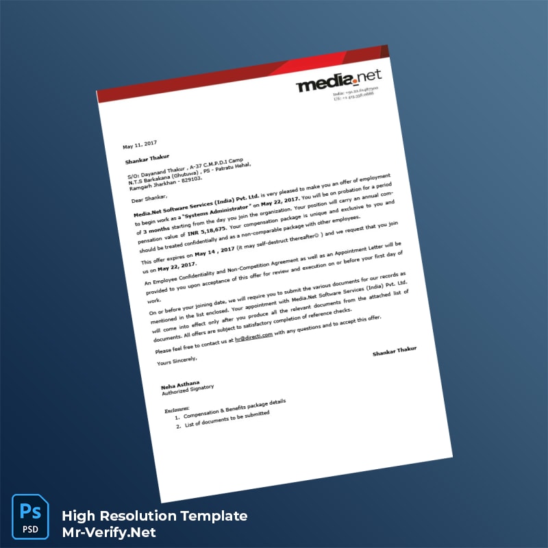 Editable India Media Net Software Services India Pvt Ltd Employment Verification Letter Word and Pdf Template 3 page Editable India Media Net Software Services India Pvt Ltd Employment Verification Letter Word and Pdf Template 3 page