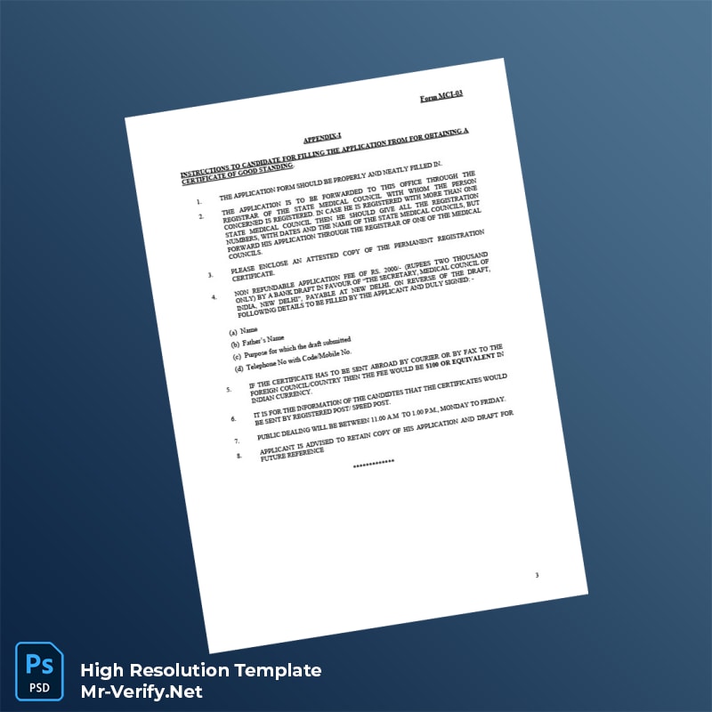 Editable India Medical Council Certificate of Good Standing Word and Pdf Template 5 page Editable India Medical Council Certificate of Good Standing Word and Pdf Template 5 page