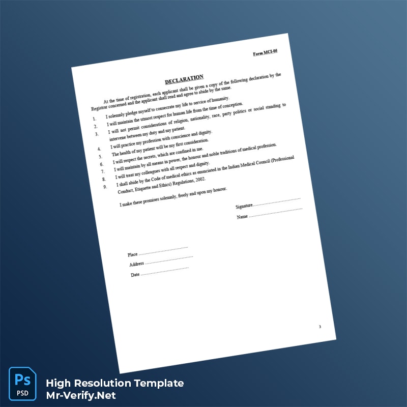 Editable India Medical Council Registration Certificate Word and Pdf Template 8 page Editable India Medical Council Registration Certificate Word and Pdf Template 8 page