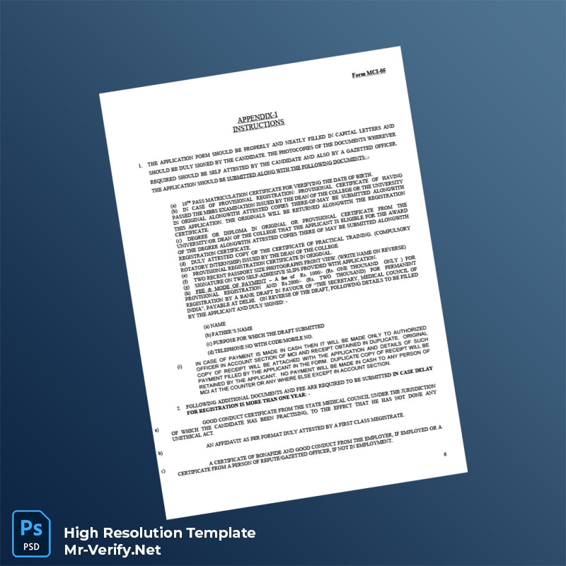 Editable India Medical Council Registration Certificate Word and Pdf Template 8 page Editable India Medical Council Registration Certificate Word and Pdf Template 8 page