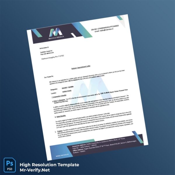 Editable India Mervice Infotech Pvt Ltd Appointment Letter Word and Pdf Template 6 page