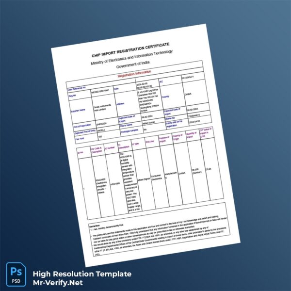 Editable India Ministry of Electronics and Information Technology Chip Import Registration Certificate Word and Pdf Template 2 page Editable India Ministry of Electronics and Information Technology Chip Import Registration Certificate Word and Pdf Template 2 page