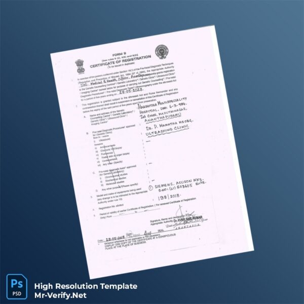 India Ministry of Health Editable PCPNDT Registration Certificate Word and Pdf Template India Ministry of Health Editable PCPNDT Registration Certificate Word and Pdf Template