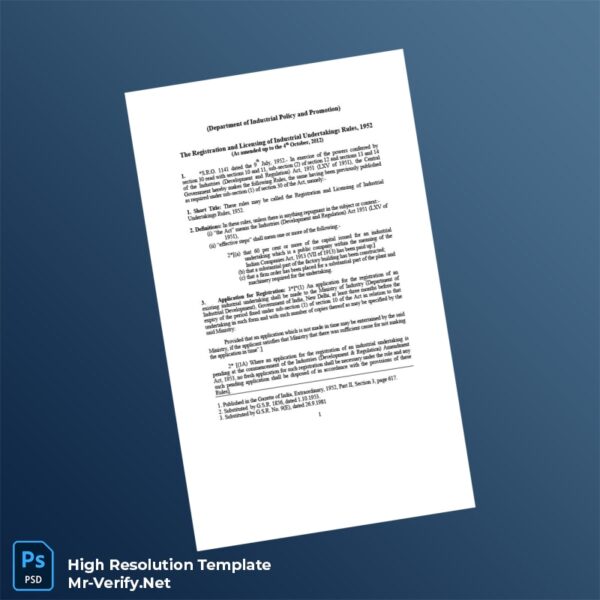 Editable India Ministry of Industry Registration Certificate Word and Pdf Template 8 page