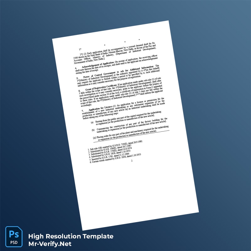 Editable India Ministry of Industry Registration Certificate Word and Pdf Template 8 page Editable India Ministry of Industry Registration Certificate Word and Pdf Template 8 page