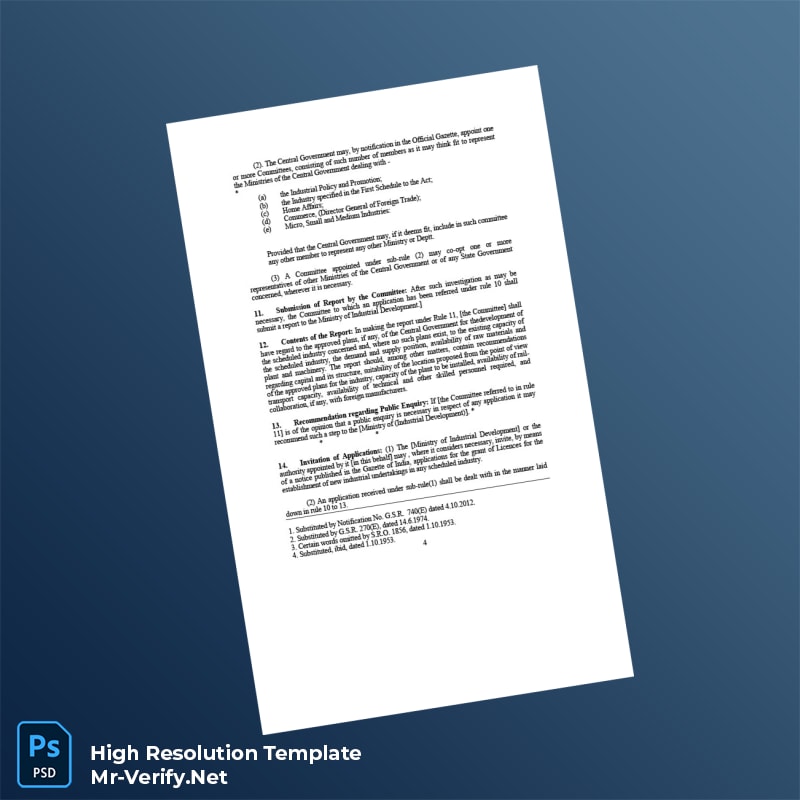 Editable India Ministry of Industry Registration Certificate Word and Pdf Template 8 page Editable India Ministry of Industry Registration Certificate Word and Pdf Template 8 page