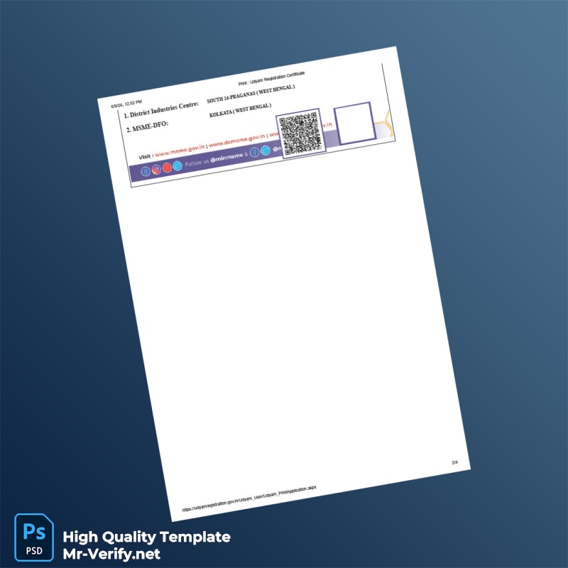 India Ministry of MSME Editable Udyam Registration Certificate Template in Word and PDF formats 4 page India Ministry of MSME Editable Udyam Registration Certificate Template in Word and PDF formats 4 page