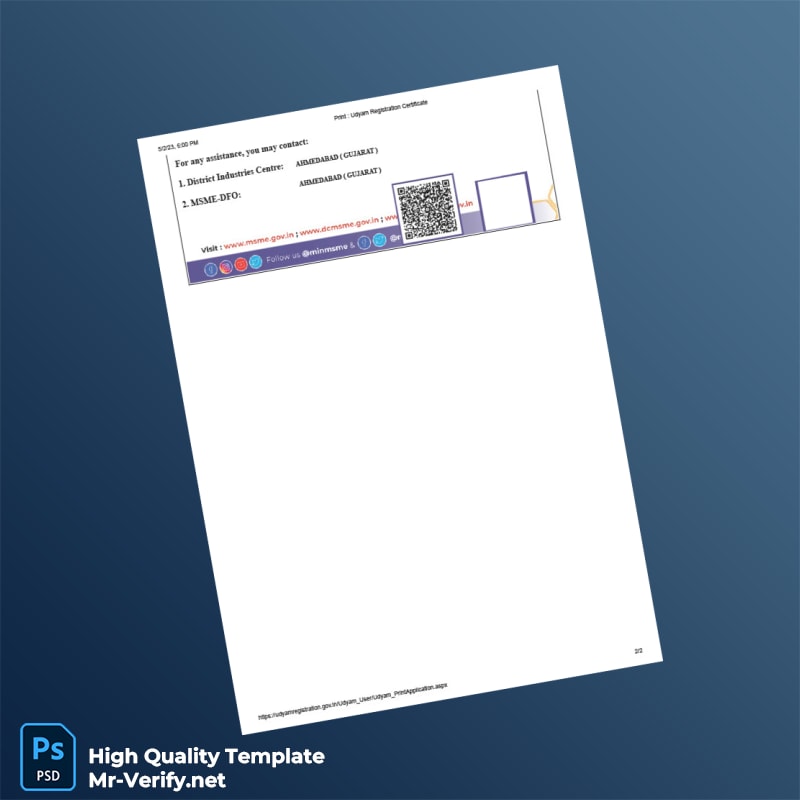 India Ministry of Micro Small and Medium Enterprises Editable Udyam Registration Certificate Template in Word and PDF formats 2 page India Ministry of Micro Small and Medium Enterprises Editable Udyam Registration Certificate Template in Word and PDF formats 2 page