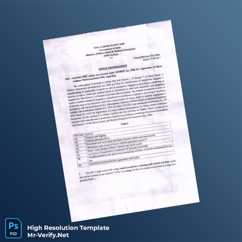 Editable India Ministry of Micro Small and Medium Enterprises Office Memorandum Word and Pdf Template 3 page Editable India Ministry of Micro Small and Medium Enterprises Office Memorandum Word and Pdf Template 3 page