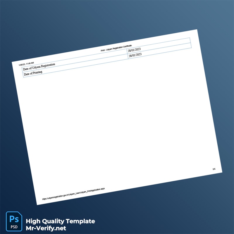 India Ministry of Micro Small and Medium Enterprises Udyam Registration Certificate Template in Word and PDF formats 5 page India Ministry of Micro Small and Medium Enterprises Udyam Registration Certificate Template in Word and PDF formats 5 page