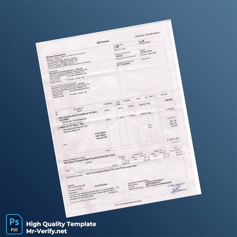 India Modern Electronics Invoice Template in Word and PDF formats India Modern Electronics Invoice Template in Word and PDF formats