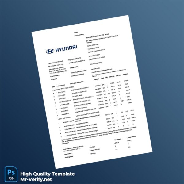 India Modi Car Agencies Pvt Ltd Invoice Template in Word and PDF formats 2 page