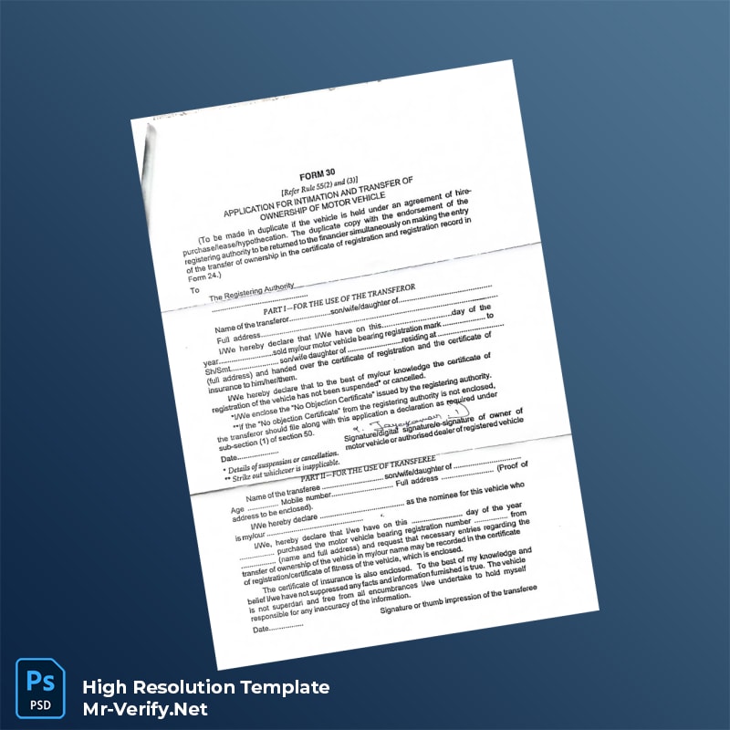 Editable India Motor Vehicle Transfer of Ownership Certificate Word and Pdf Template 3 page Editable India Motor Vehicle Transfer of Ownership Certificate Word and Pdf Template 3 page