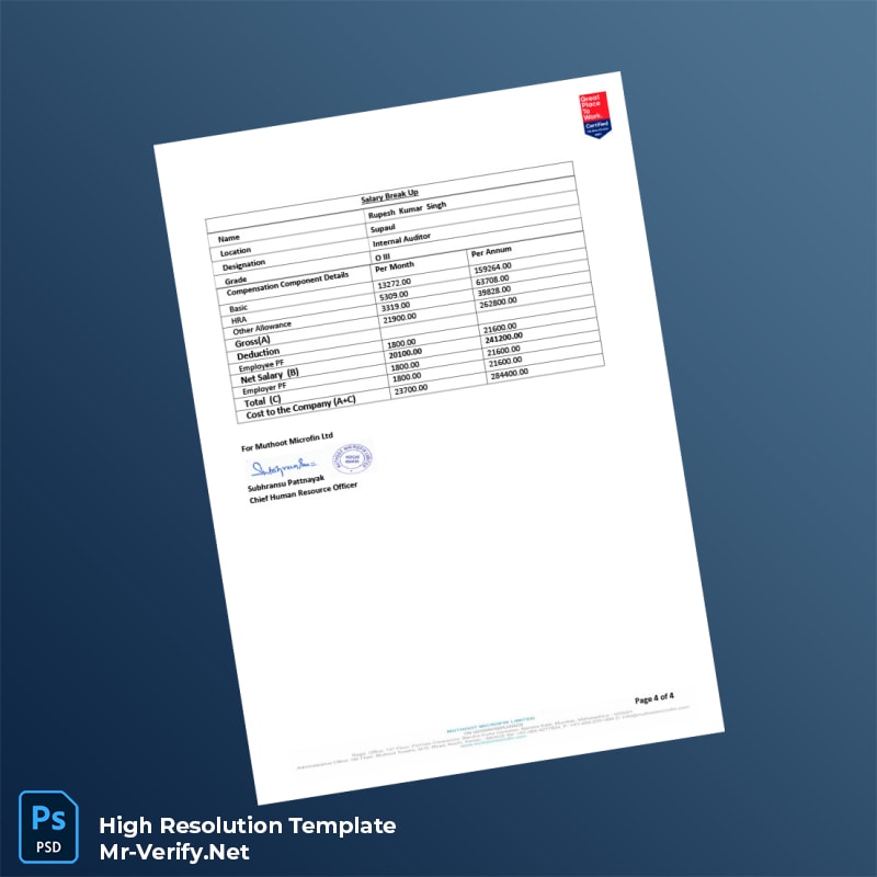 Editable India Muthoot Microfin Employment Verification Letter Word and Pdf Template 4 page Editable India Muthoot Microfin Employment Verification Letter Word and Pdf Template 4 page
