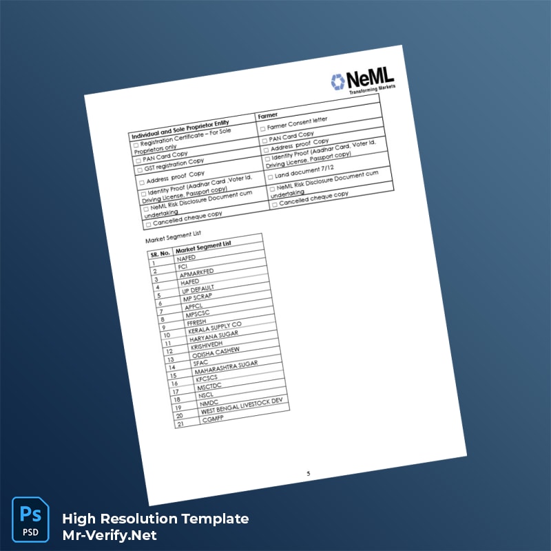 Editable India NCDEX e Markets Limited Commodity Participant Registration Form Word and Pdf Template 5 page Editable India NCDEX e Markets Limited Commodity Participant Registration Form Word and Pdf Template 5 page