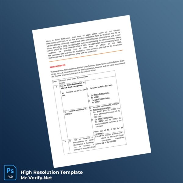 Editable India NSIC Single Point Registration Certificate Word and Pdf Template 6 page