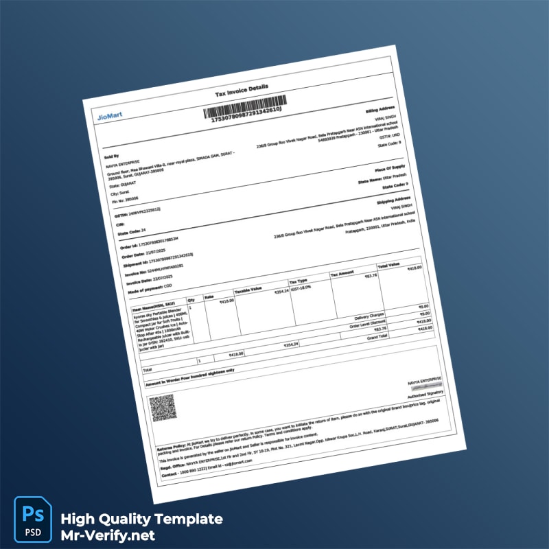 India Navya Enterprise Invoice Template in Word and PDF formats India Navya Enterprise Invoice Template in Word and PDF formats