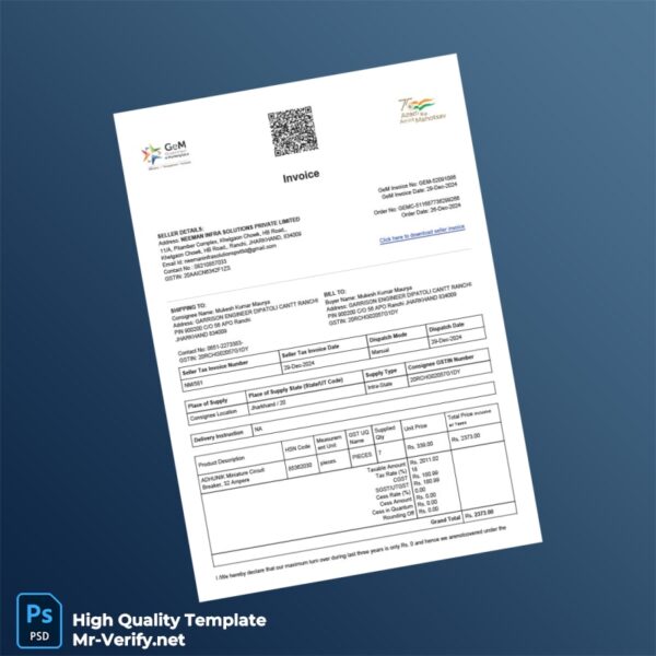 India Neeman Infra Solutions Private Limited Invoice Template in Word and PDF formats 2 page India Neeman Infra Solutions Private Limited Invoice Template in Word and PDF formats 2 page