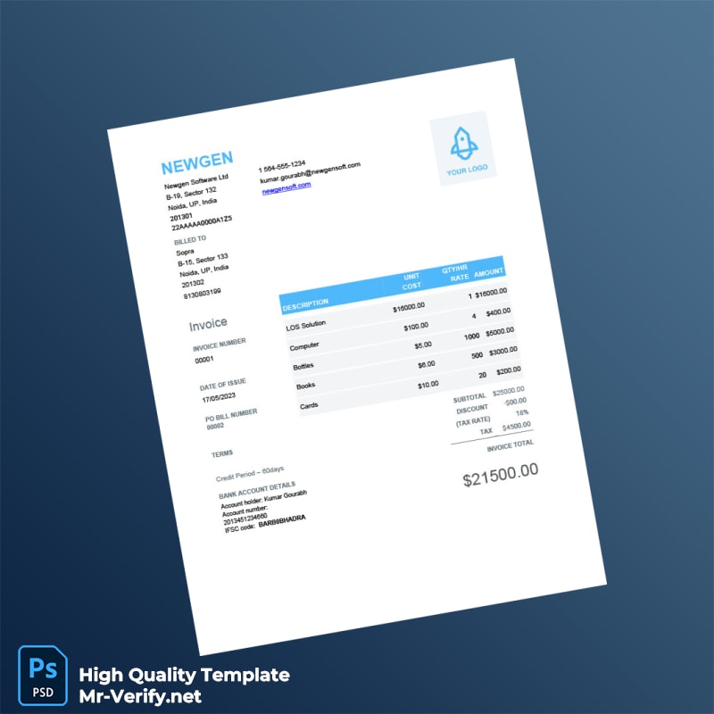 India Newgen Software Invoice Template in Word and PDF formats India Newgen Software Invoice Template in Word and PDF formats