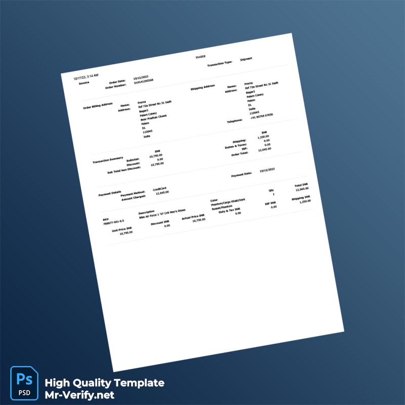 India Nike Invoice Template in Word and PDF formats 2 page India Nike Invoice Template in Word and PDF formats 2 page