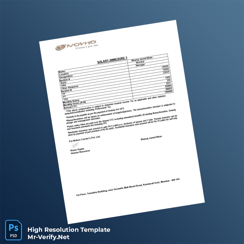 Editable India Novho Careers Pvt Ltd Employment Offer Letter Word and Pdf Template 4 page Editable India Novho Careers Pvt Ltd Employment Offer Letter Word and Pdf Template 4 page