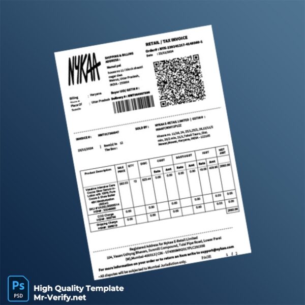 India Nykaa E-Retail Invoice Template in Word and PDF formats 2 page India Nykaa E-Retail Invoice Template in Word and PDF formats 2 page