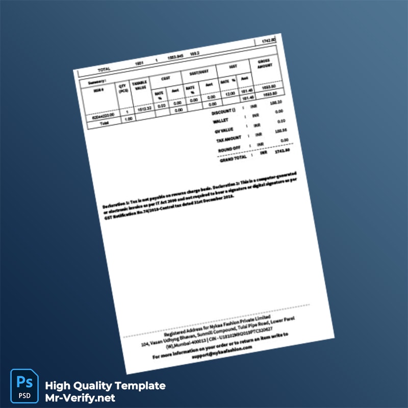 India Nykaa Fashion Invoice Template in Word and PDF formats 2 page India Nykaa Fashion Invoice Template in Word and PDF formats 2 page