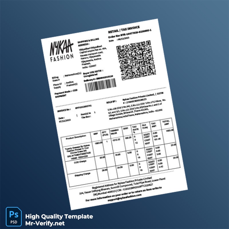 India Nykaa Fashion Invoice Template in Word and PDF formats 2 page India Nykaa Fashion Invoice Template in Word and PDF formats 2 page